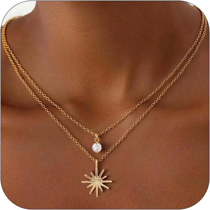 Layered Gold Necklaces for Women, 18K Real Gold Plated Gold Layered Disc Circle Pearl Pendant Necklace Choker Necklace Set Jewelry Gifts for Women