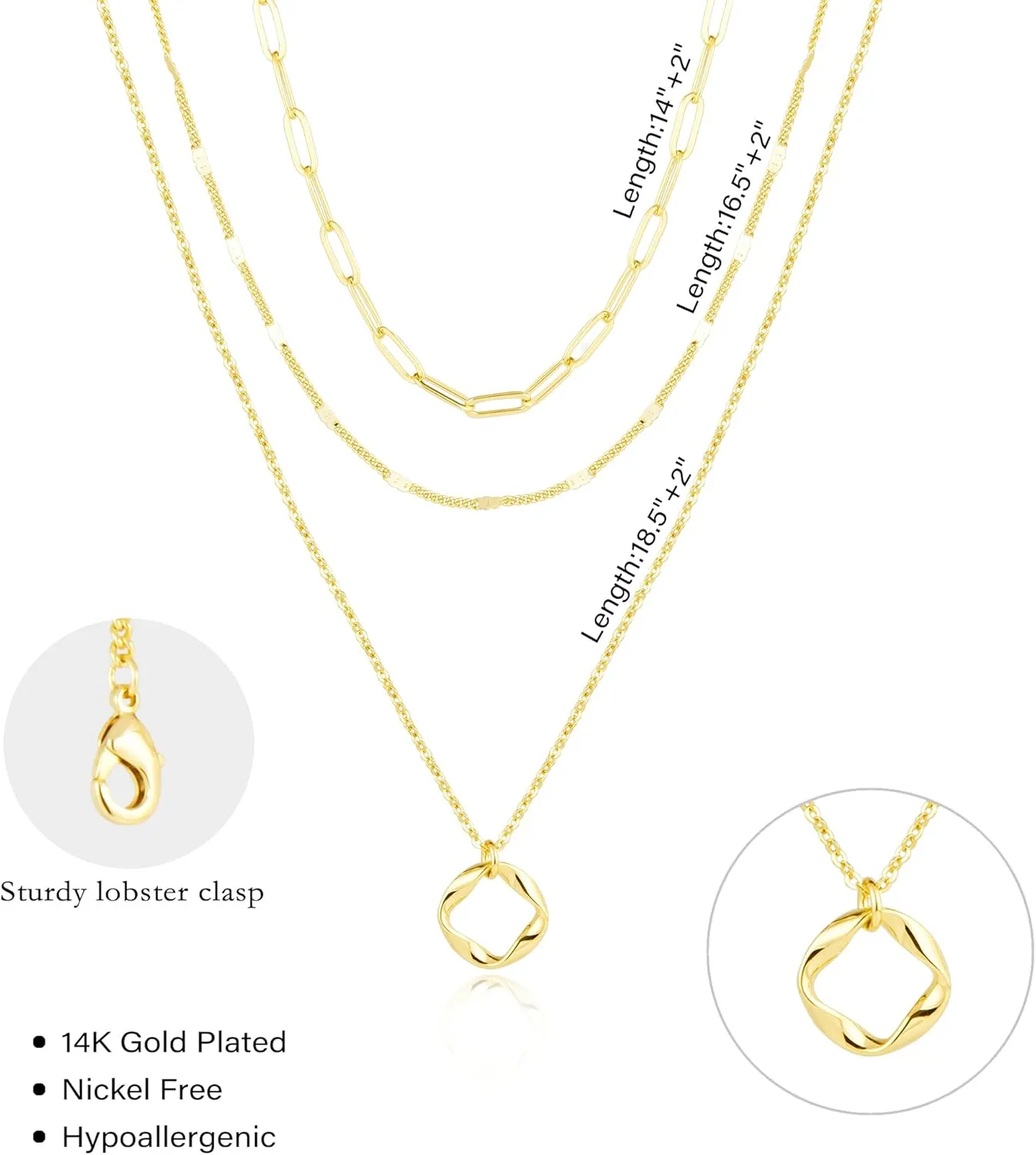 Layered Gold Necklaces for Women,Stackable Dainty 14K Gold Silver Plated Trendy Circle Paperclip Chain Pendant Choker Necklace,Simpl Diamond Cross Bow Jewelry Set Gifts for Women