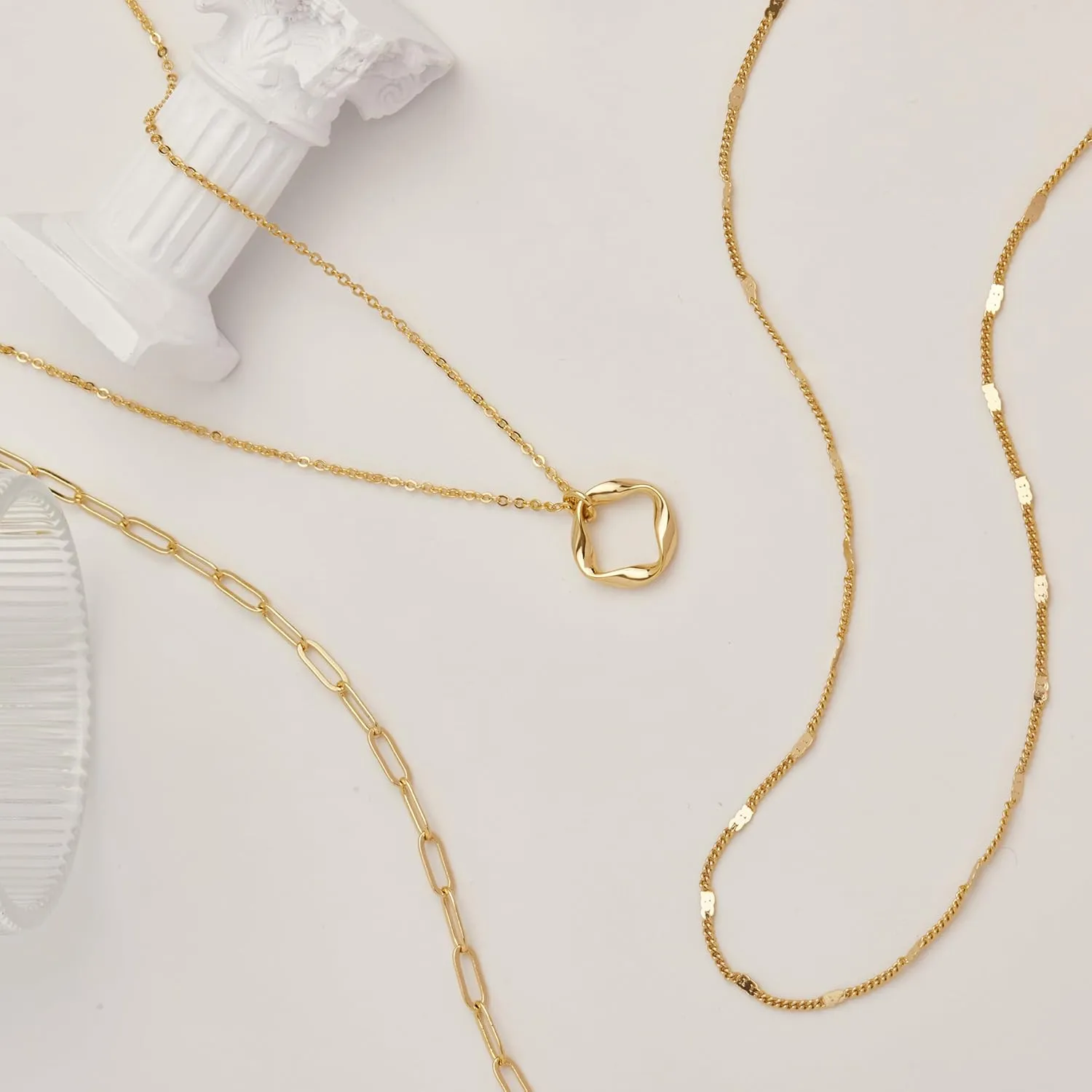 Layered Gold Necklaces for Women,Stackable Dainty 14K Gold Silver Plated Trendy Circle Paperclip Chain Pendant Choker Necklace,Simpl Diamond Cross Bow Jewelry Set Gifts for Women