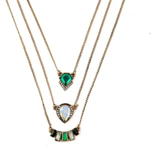 Layered Necklace, Geometric Created Emerald Multilayer Necklace Gold Plated Vintage Multilayer Necklace 3 Layer Baroque Layered Chain Necklaces Clavicle Chain for Women