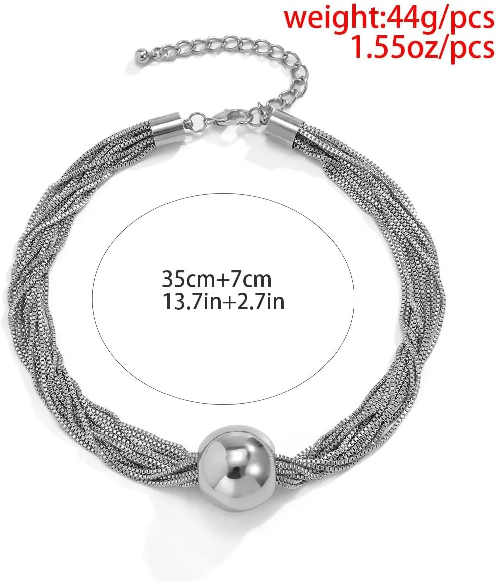 Layered Necklaces For Women Choker Wide Collar 14K Gold Plated Multi-Layer Necklace Chunky Paperclip Snake Herringbone Chain Rhinestone