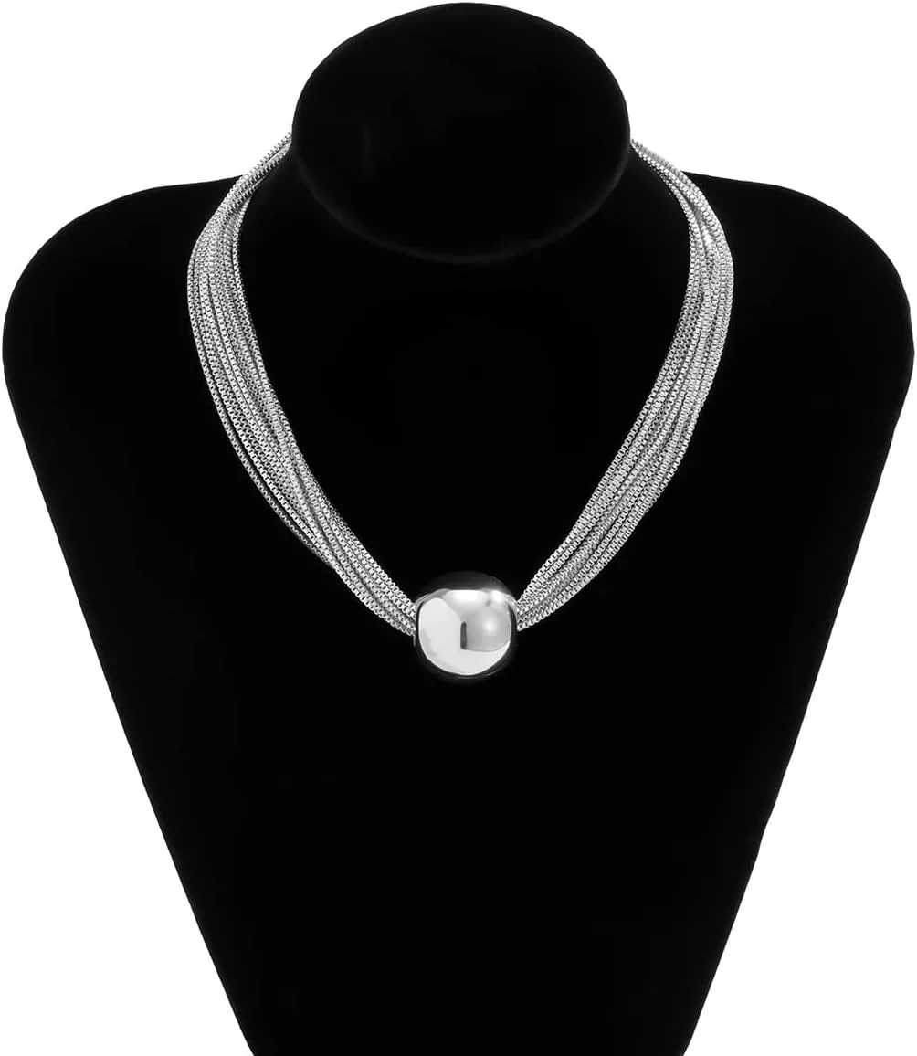 Layered Necklaces For Women Choker Wide Collar 14K Gold Plated Multi-Layer Necklace Chunky Paperclip Snake Herringbone Chain Rhinestone