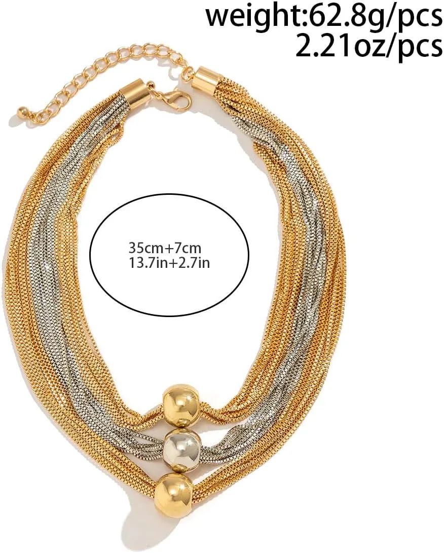 Layered Necklaces For Women Choker Wide Collar 14K Gold Plated Multi-Layer Necklace Chunky Paperclip Snake Herringbone Chain Rhinestone