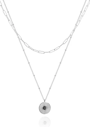 Layered Necklaces for Women | Gold Record Pendant Necklace for Women | 18K Gold Filled Vinyl Record Coin Pendant Necklace | Layered Silver Necklaces | Paperclip Choker Necklace | Dainty Gold Necklace for Women | Trendy Jewelry Gift for Women