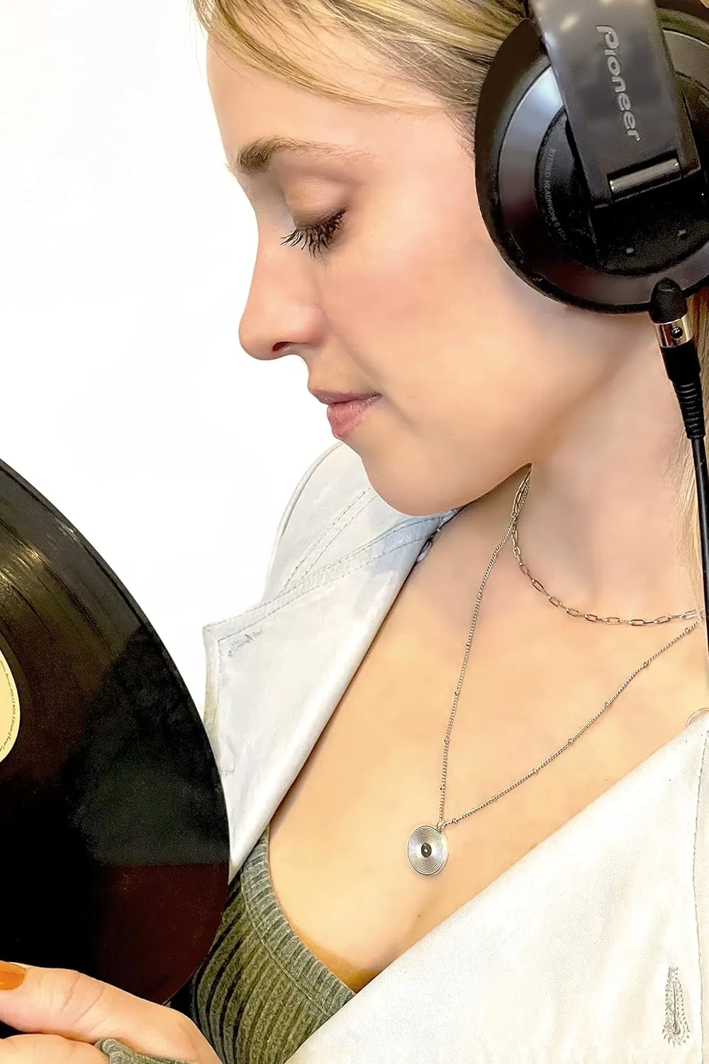 Layered Necklaces for Women | Gold Record Pendant Necklace for Women | 18K Gold Filled Vinyl Record Coin Pendant Necklace | Layered Silver Necklaces | Paperclip Choker Necklace | Dainty Gold Necklace for Women | Trendy Jewelry Gift for Women