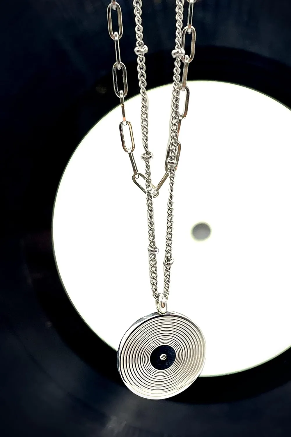 Layered Necklaces for Women | Gold Record Pendant Necklace for Women | 18K Gold Filled Vinyl Record Coin Pendant Necklace | Layered Silver Necklaces | Paperclip Choker Necklace | Dainty Gold Necklace for Women | Trendy Jewelry Gift for Women