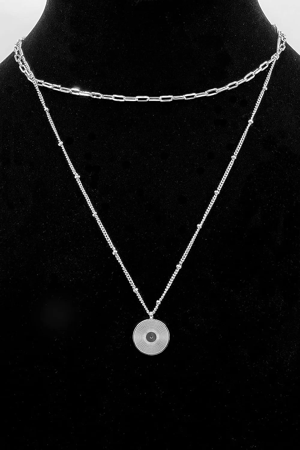 Layered Necklaces for Women | Gold Record Pendant Necklace for Women | 18K Gold Filled Vinyl Record Coin Pendant Necklace | Layered Silver Necklaces | Paperclip Choker Necklace | Dainty Gold Necklace for Women | Trendy Jewelry Gift for Women