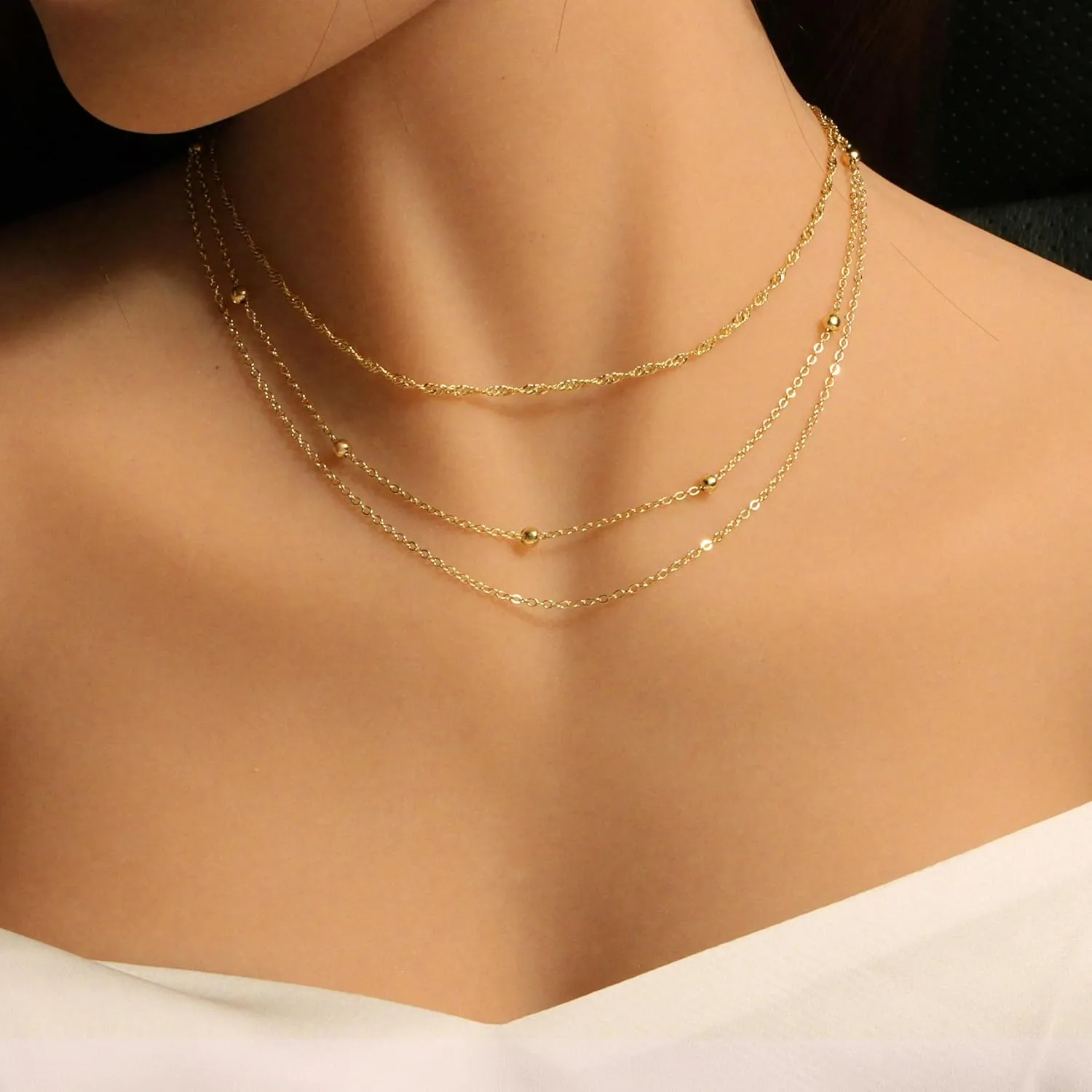 Layered Necklaces for Women Trendy 14K Gold Plated Toggle Necklace Cuban Link Chain Paperclip Chain Stack Necklace Jewelry