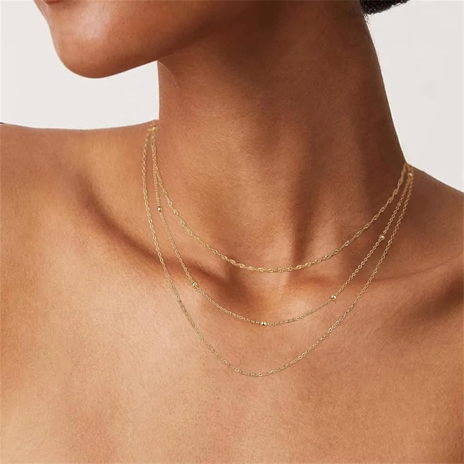 Layered Necklaces for Women Trendy 14K Gold Plated Toggle Necklace Cuban Link Chain Paperclip Chain Stack Necklace Jewelry