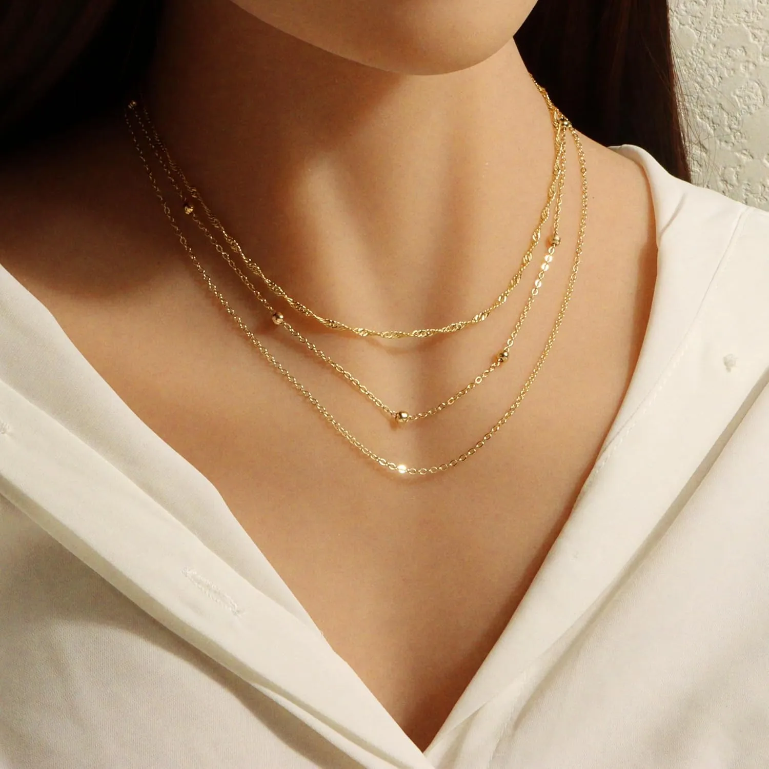 Layered Necklaces for Women Trendy 14K Gold Plated Toggle Necklace Cuban Link Chain Paperclip Chain Stack Necklace Jewelry