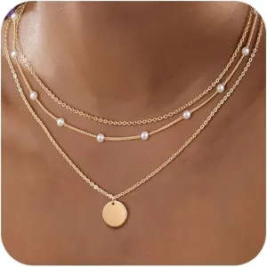 Layered Necklaces Set for Women, Dainty 14K Gold/Sterling Silver Plated Pendant Necklace Gold Long Chain Stack Necklace Jewelry Gift for Women Trendy