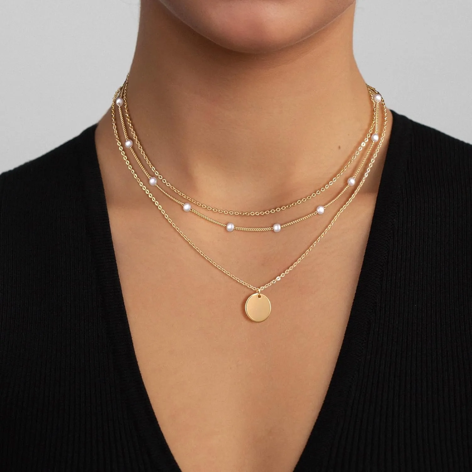 Layered Necklaces Set for Women, Dainty 14K Gold/Sterling Silver Plated Pendant Necklace Gold Long Chain Stack Necklace Jewelry Gift for Women Trendy