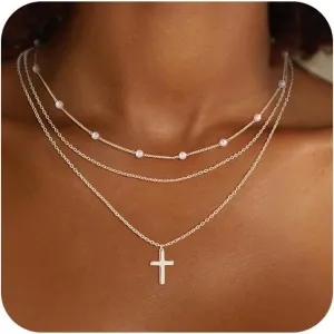 Layered Necklaces Set for Women, Dainty 14K Gold/Sterling Silver Plated Pendant Necklace Gold Long Chain Stack Necklace Jewelry Gift for Women Trendy