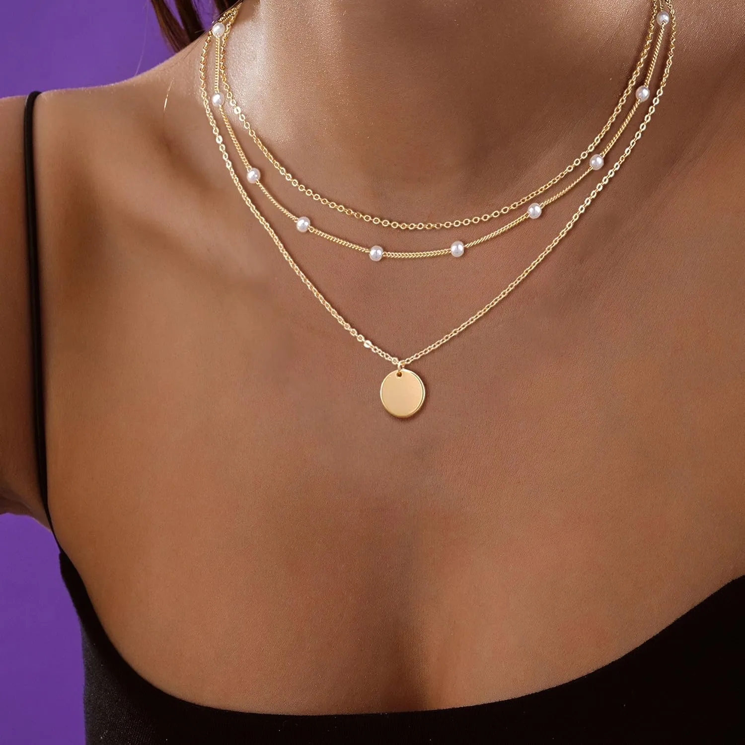 Layered Necklaces Set for Women, Dainty 14K Gold/Sterling Silver Plated Pendant Necklace Gold Long Chain Stack Necklace Jewelry Gift for Women Trendy