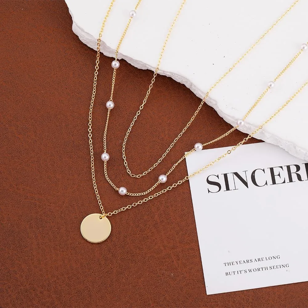 Layered Necklaces Set for Women, Dainty 14K Gold/Sterling Silver Plated Pendant Necklace Gold Long Chain Stack Necklace Jewelry Gift for Women Trendy