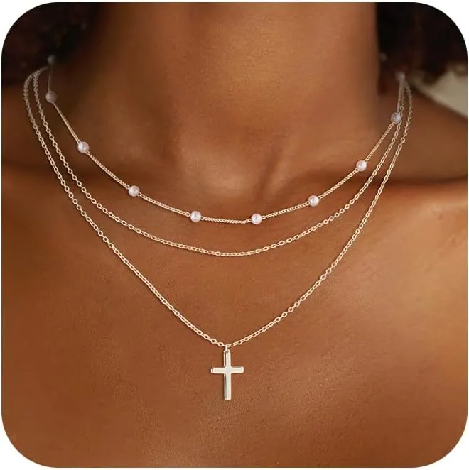 Layered Necklaces Set for Women, Dainty 14K Gold/Sterling Silver Plated Pendant Necklace Gold Long Chain Stack Necklace Jewelry Gift for Women Trendy