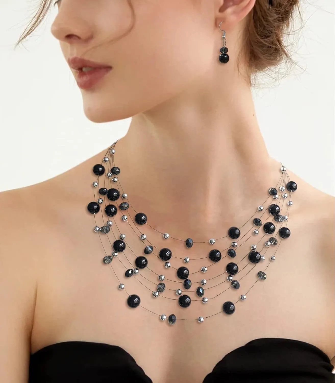 Layered Pearl Beaded Necklaces for Women Multi Layered Pearl Choker Necklace Boho Jewelry for Women Gifts for Mom