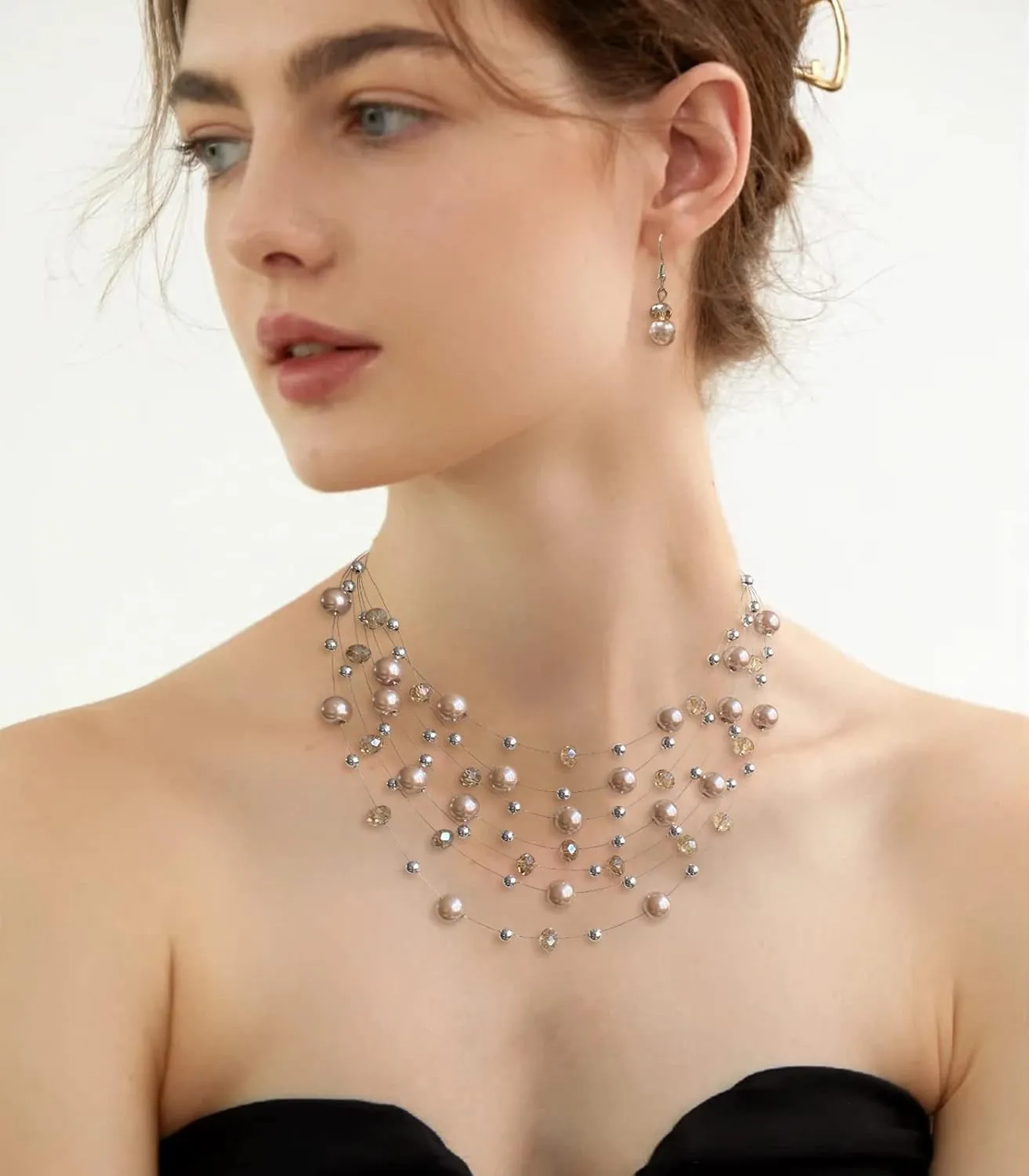 Layered Pearl Beaded Necklaces for Women Multi Layered Pearl Choker Necklace Boho Jewelry for Women Gifts for Mom