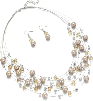 Layered Pearl Beaded Necklaces for Women Multi Layered Pearl Choker Necklace Boho Jewelry for Women Gifts for Mom