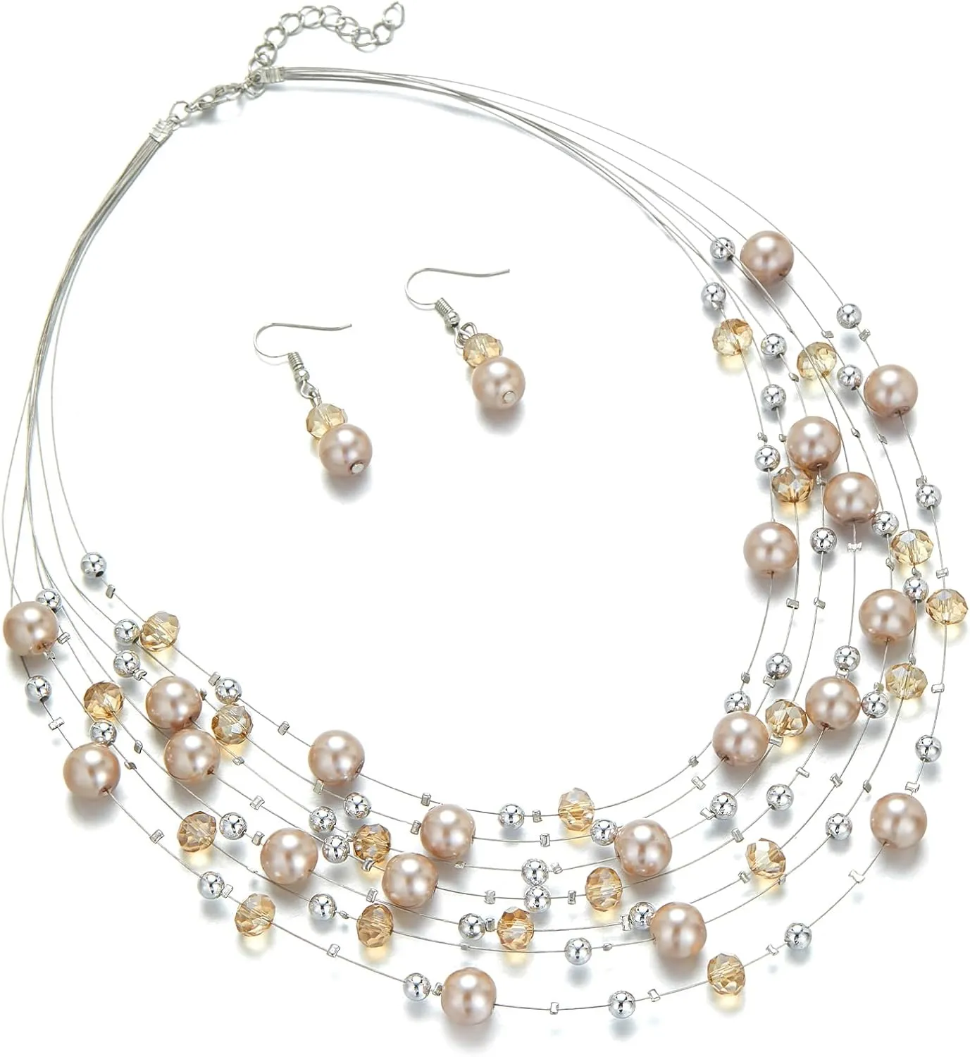 Layered Pearl Beaded Necklaces for Women Multi Layered Pearl Choker Necklace Boho Jewelry for Women Gifts for Mom