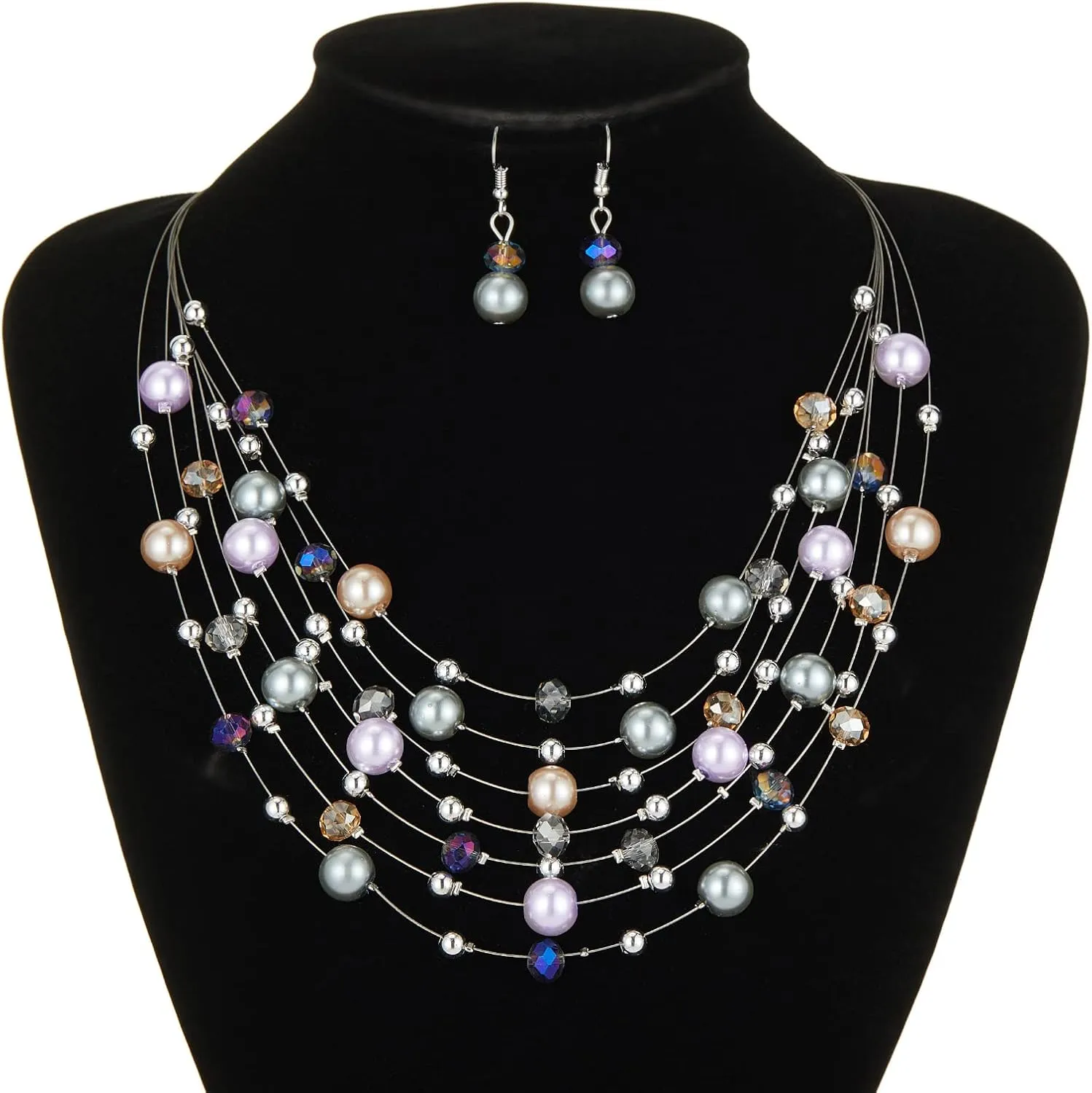 Layered Pearl Beaded Necklaces for Women Multi Layered Pearl Choker Necklace Boho Jewelry for Women Gifts for Mom