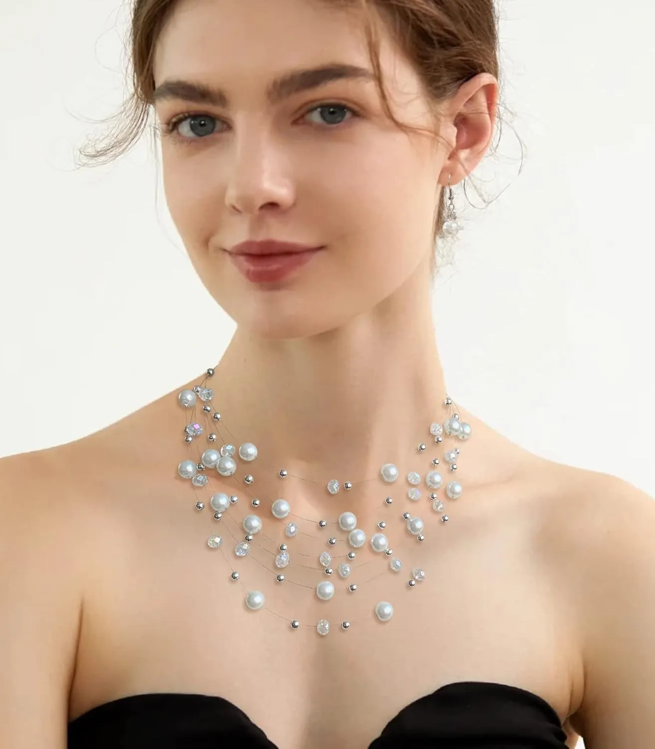 Layered Pearl Beaded Necklaces for Women Multi Layered Pearl Choker Necklace Boho Jewelry for Women Gifts for Mom