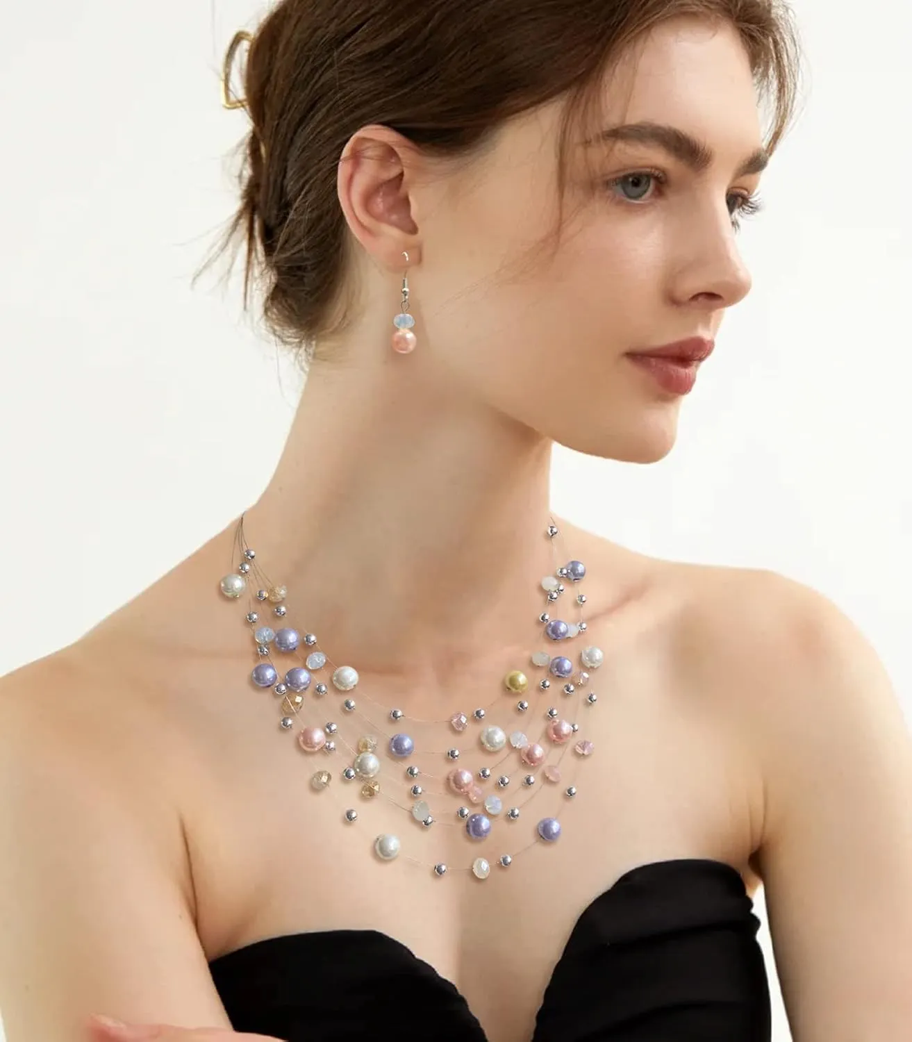 Layered Pearl Beaded Necklaces for Women Multi Layered Pearl Choker Necklace Boho Jewelry for Women Gifts for Mom