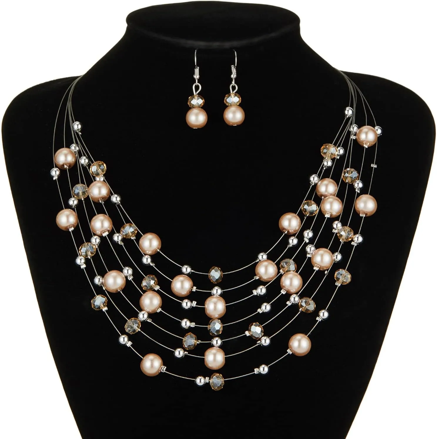 Layered Pearl Beaded Necklaces for Women Multi Layered Pearl Choker Necklace Boho Jewelry for Women Gifts for Mom