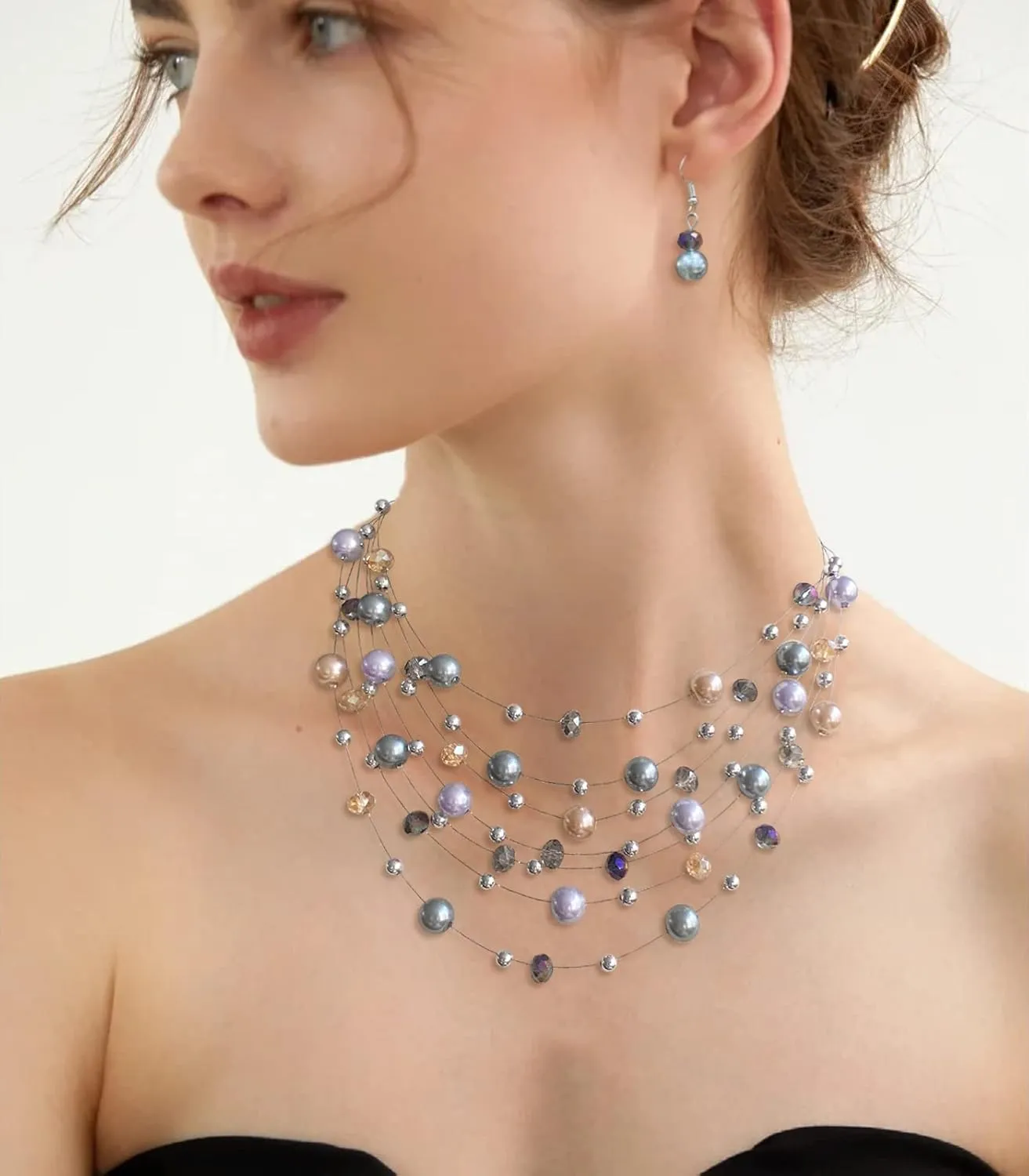Layered Pearl Beaded Necklaces for Women Multi Layered Pearl Choker Necklace Boho Jewelry for Women Gifts for Mom