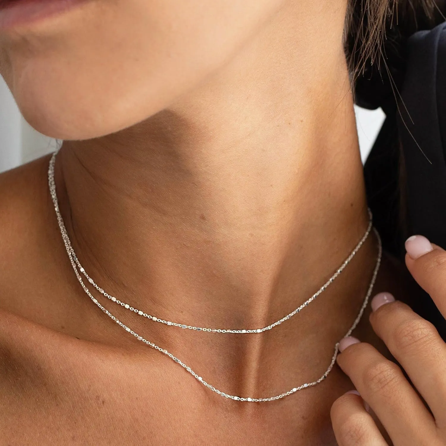 Layered Silver Necklaces for Women: Dainty Double Choker Necklace for Women Silver Plated Satellite Necklace Stack Paperclip Chain Necklace Jewelry for Women Trendy 14/16/18 Inches