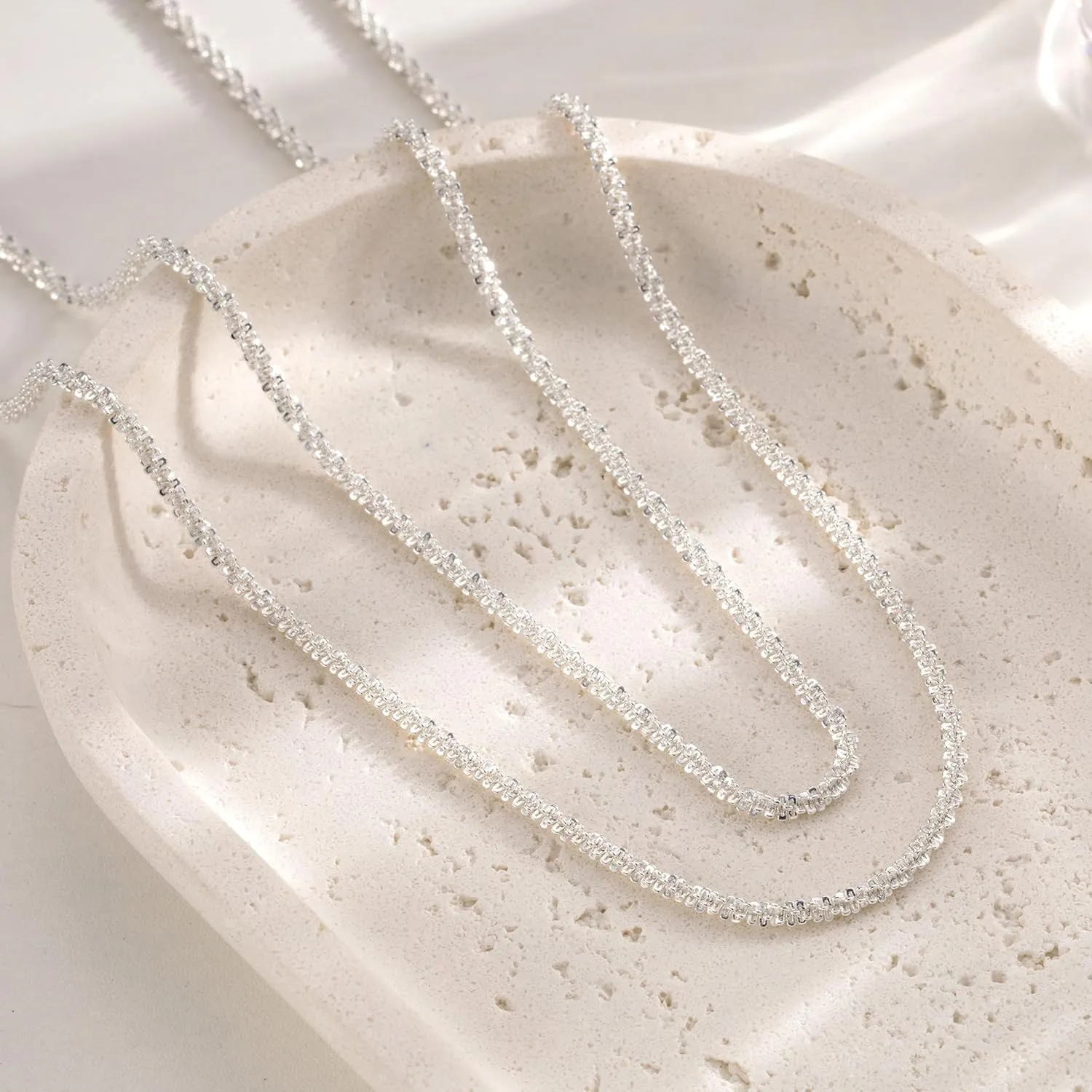 Layered Silver Necklaces for Women: Dainty Double Choker Necklace for Women Silver Plated Satellite Necklace Stack Paperclip Chain Necklace Jewelry for Women Trendy 14/16/18 Inches
