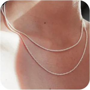 Layered Silver Necklaces for Women: Dainty Double Choker Necklace for Women Silver Plated Satellite Necklace Stack Paperclip Chain Necklace Jewelry for Women Trendy 14/16/18 Inches