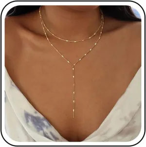 Layered Y Lariat Necklace Gold Chain Lariat Necklace Minimalist Chain Y Drop Necklace Long Chain Y Shape Necklace Layering Flat Chain Drop Necklaces