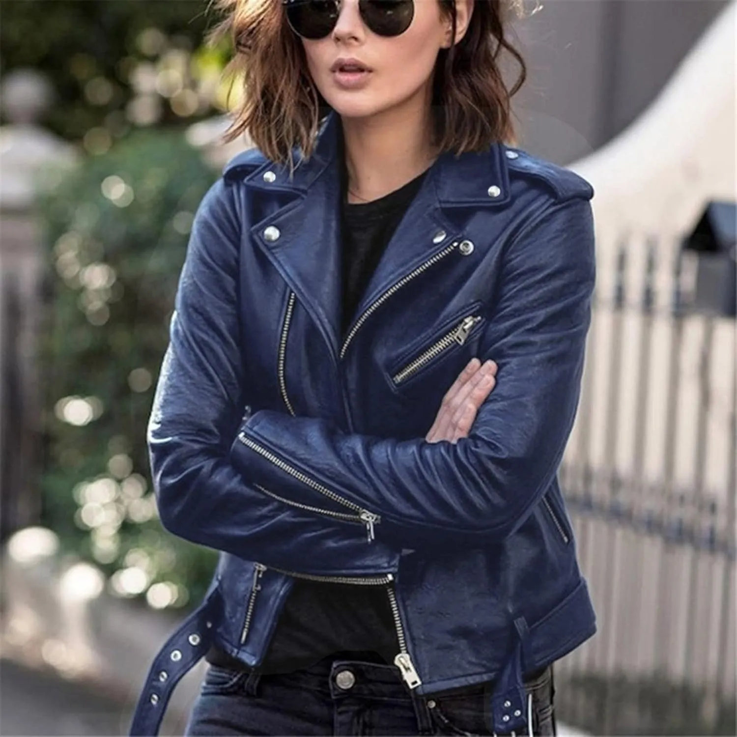 Leather Jacket for Women Fashion Zip Up PU Leather Motorcycle Jacket Casual Slim Short Leather Coat Moto Biker