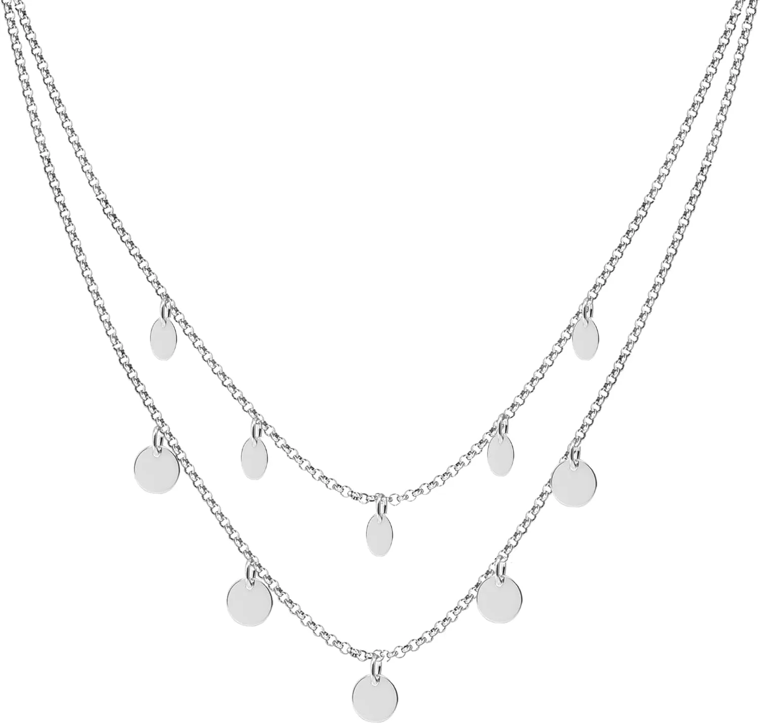 LeCalla Italian Sterling Silver Layered Necklace Handmade Multi Row Layering Necklaces for Women