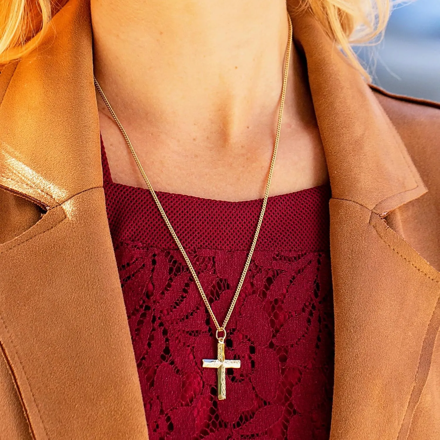 LIFETIME JEWELRY Diamond Cut Cross Necklaces for Women & Men 24k Real Gold Plated