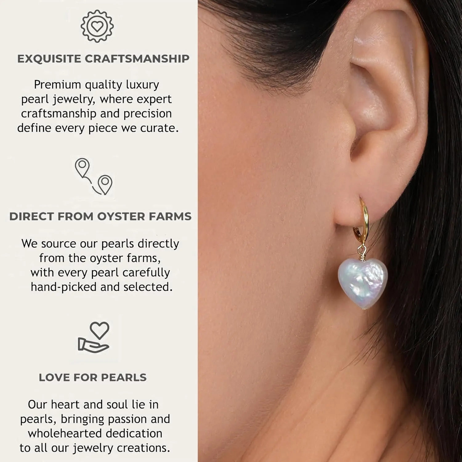 LILY LUSTRE 14k Gold Plated/Filled 925 Sterling Silver Handpicked AAAA Quality Natural White Freshwater Cultured Heart Shaped Pearl Huggie Hoop/Leverback Drop Dangle Earrings for Women