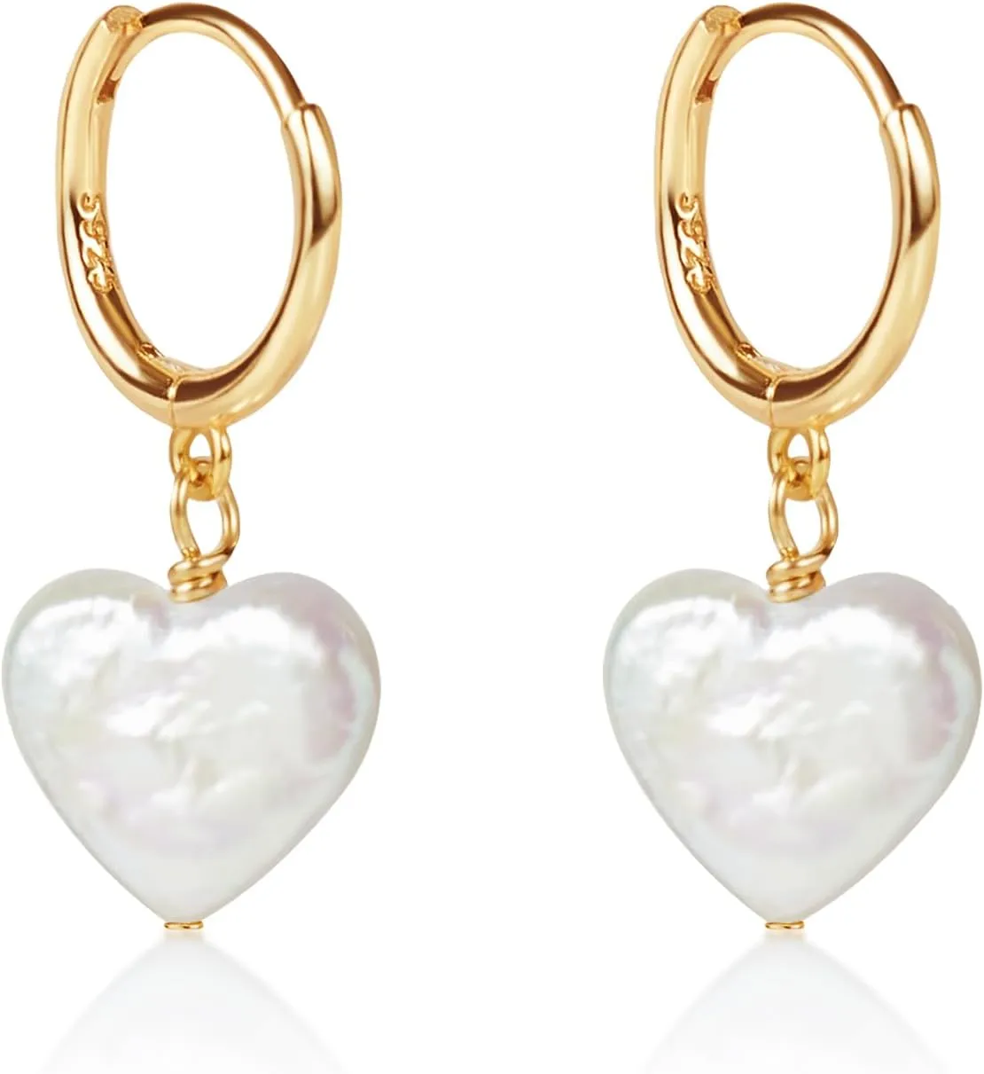 LILY LUSTRE 14k Gold Plated/Filled 925 Sterling Silver Handpicked AAAA Quality Natural White Freshwater Cultured Heart Shaped Pearl Huggie Hoop/Leverback Drop Dangle Earrings for Women