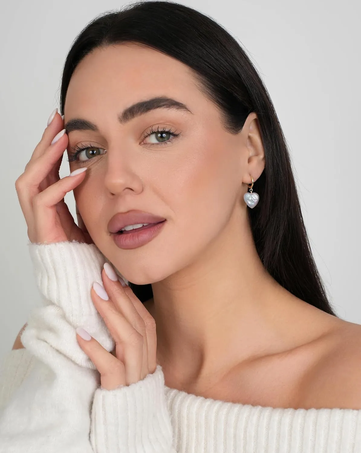 LILY LUSTRE 14k Gold Plated/Filled 925 Sterling Silver Handpicked AAAA Quality Natural White Freshwater Cultured Heart Shaped Pearl Huggie Hoop/Leverback Drop Dangle Earrings for Women