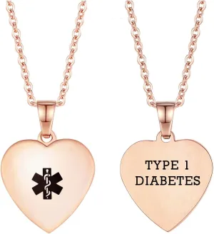 LinnaLove Medical Alert Necklaces for Women Heart medical id pendant with Free Engraving