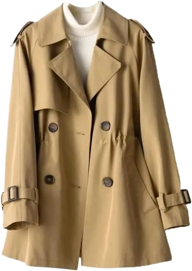 LIXINGHEITANG Windbreaker Women' Medium Length Spring and Autumn Korean Waist Jacket Trench Coat for Women