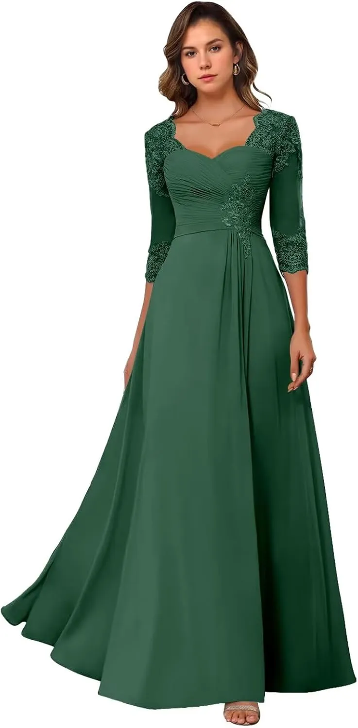 Long Chiffon Mother of The Bride Dresses Lace Applique Mother of The Groom Dress Classy A-line Wedding Guest Dresses