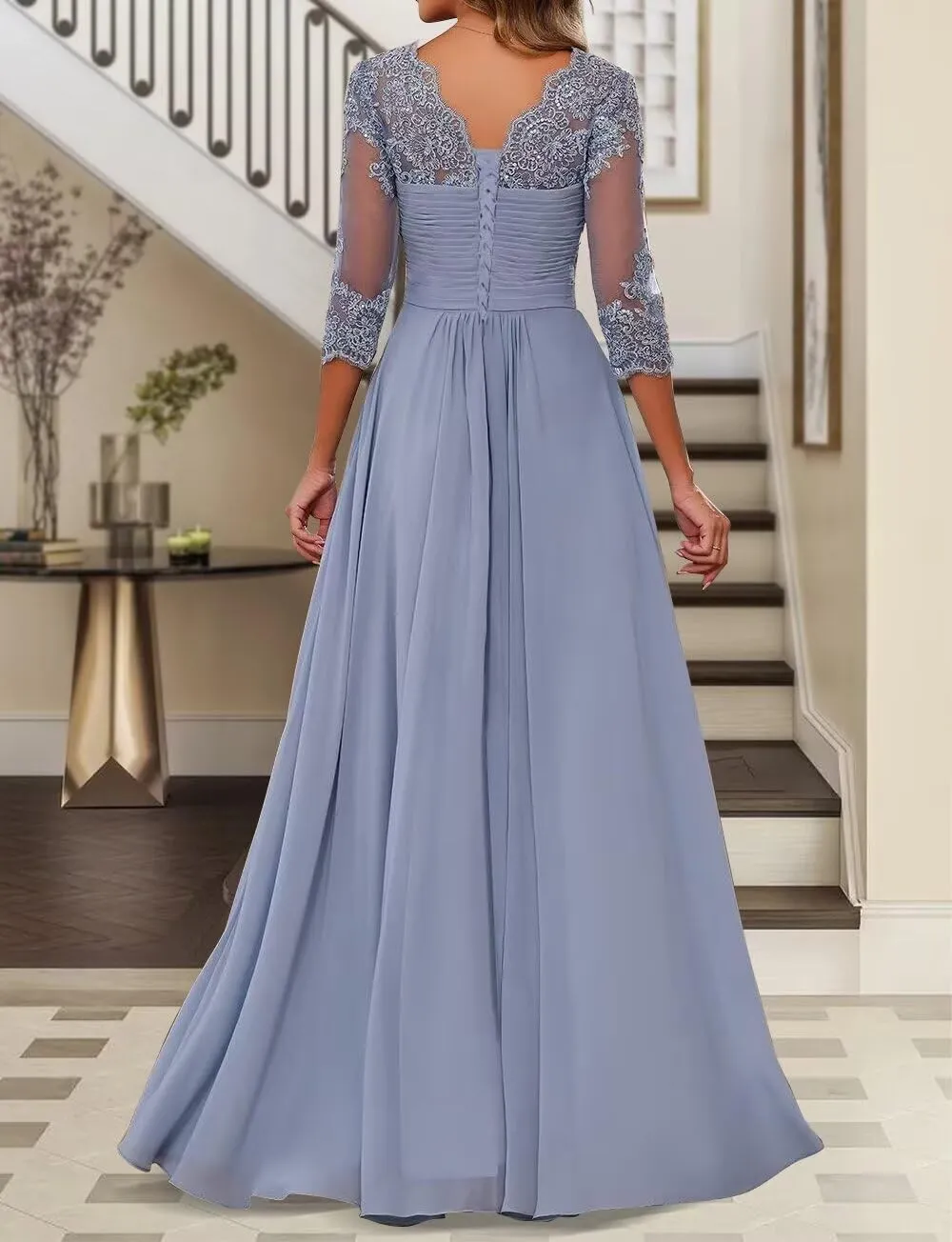 Long Chiffon Mother of The Bride Dresses Lace Applique Mother of The Groom Dress Classy A-line Wedding Guest Dresses