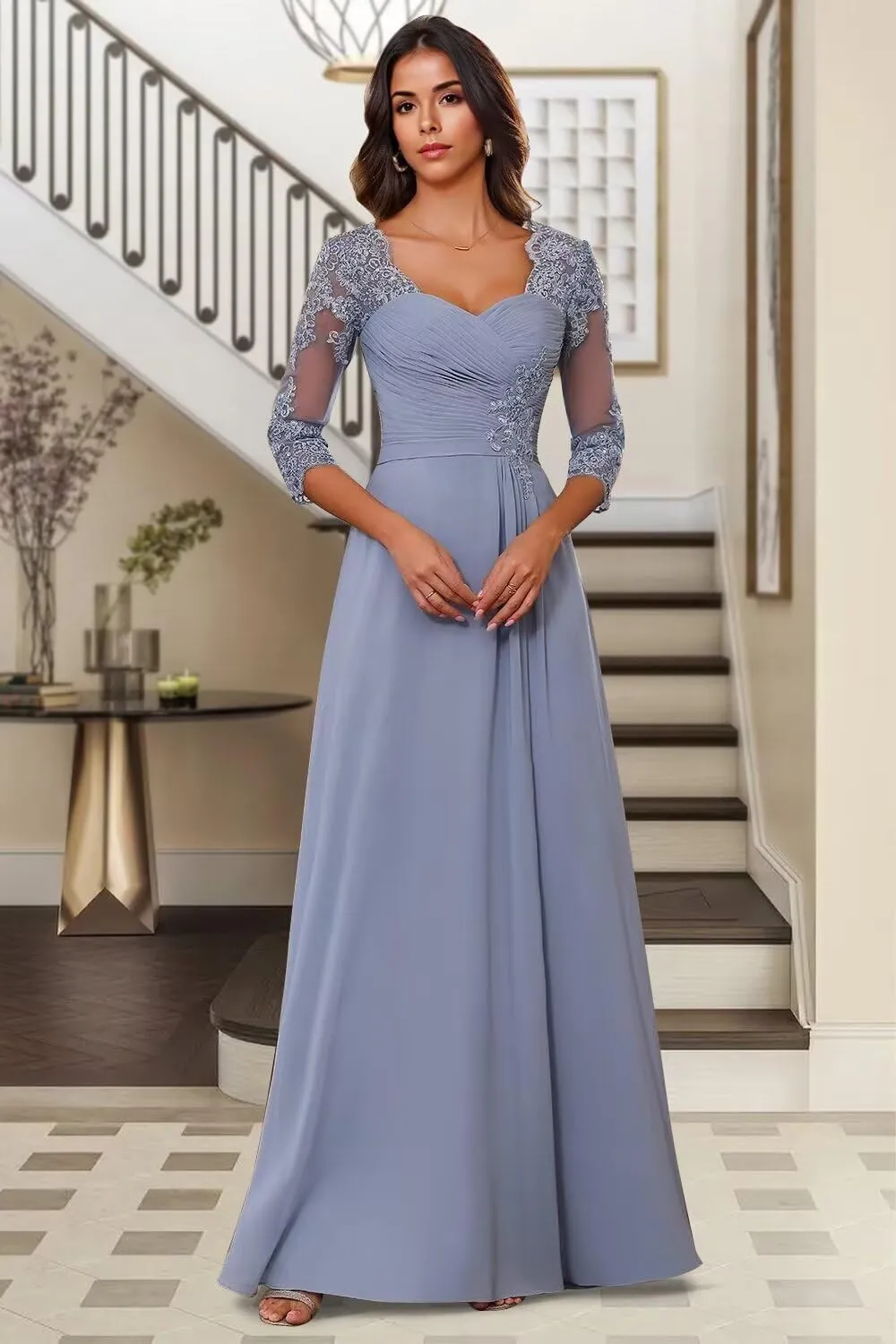 Long Chiffon Mother of The Bride Dresses Lace Applique Mother of The Groom Dress Classy A-line Wedding Guest Dresses