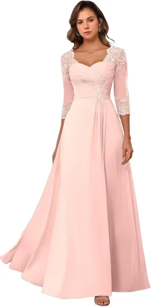 Long Chiffon Mother of The Bride Dresses Lace Applique Mother of The Groom Dress Classy A-line Wedding Guest Dresses