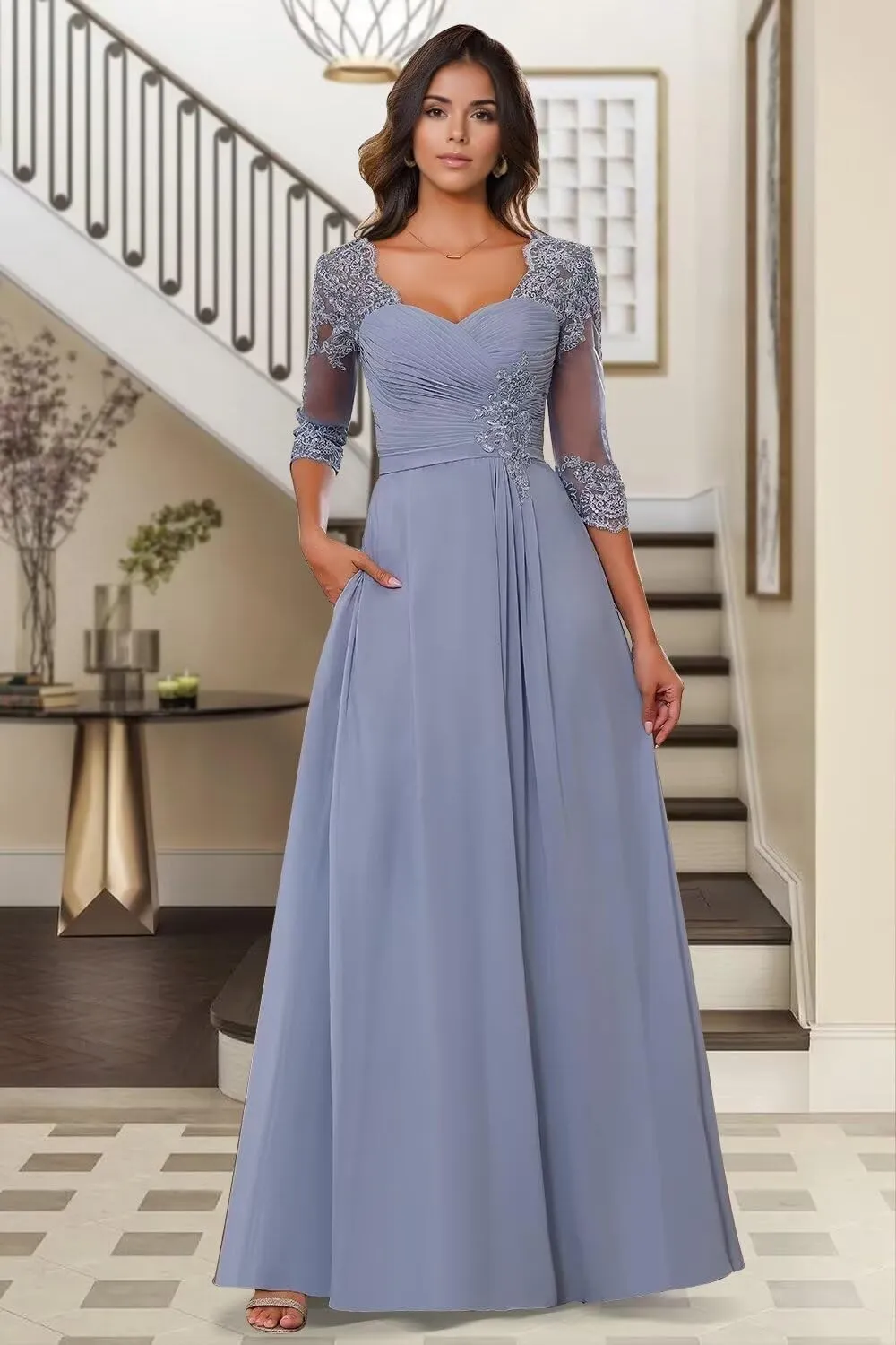 Long Chiffon Mother of The Bride Dresses Lace Applique Mother of The Groom Dress Classy A-line Wedding Guest Dresses