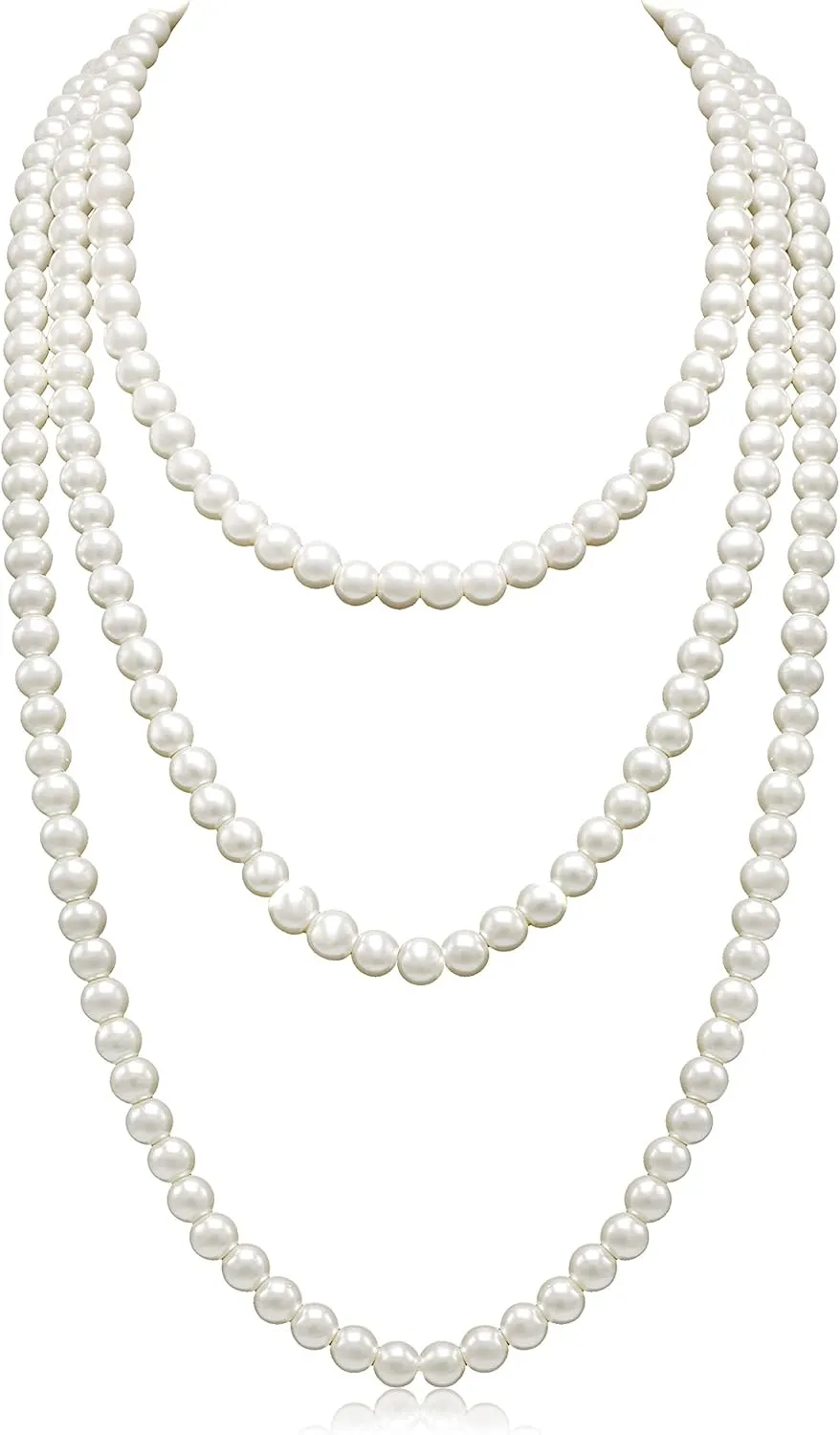 Long Pearl Necklaces for Women Cream White Faux Pearl Strand Layered Necklace Costume Jewelry