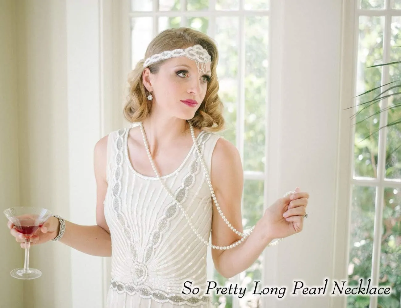 Long Pearl Necklaces for Women Cream White Faux Pearl Strand Layered Necklace Costume Jewelry