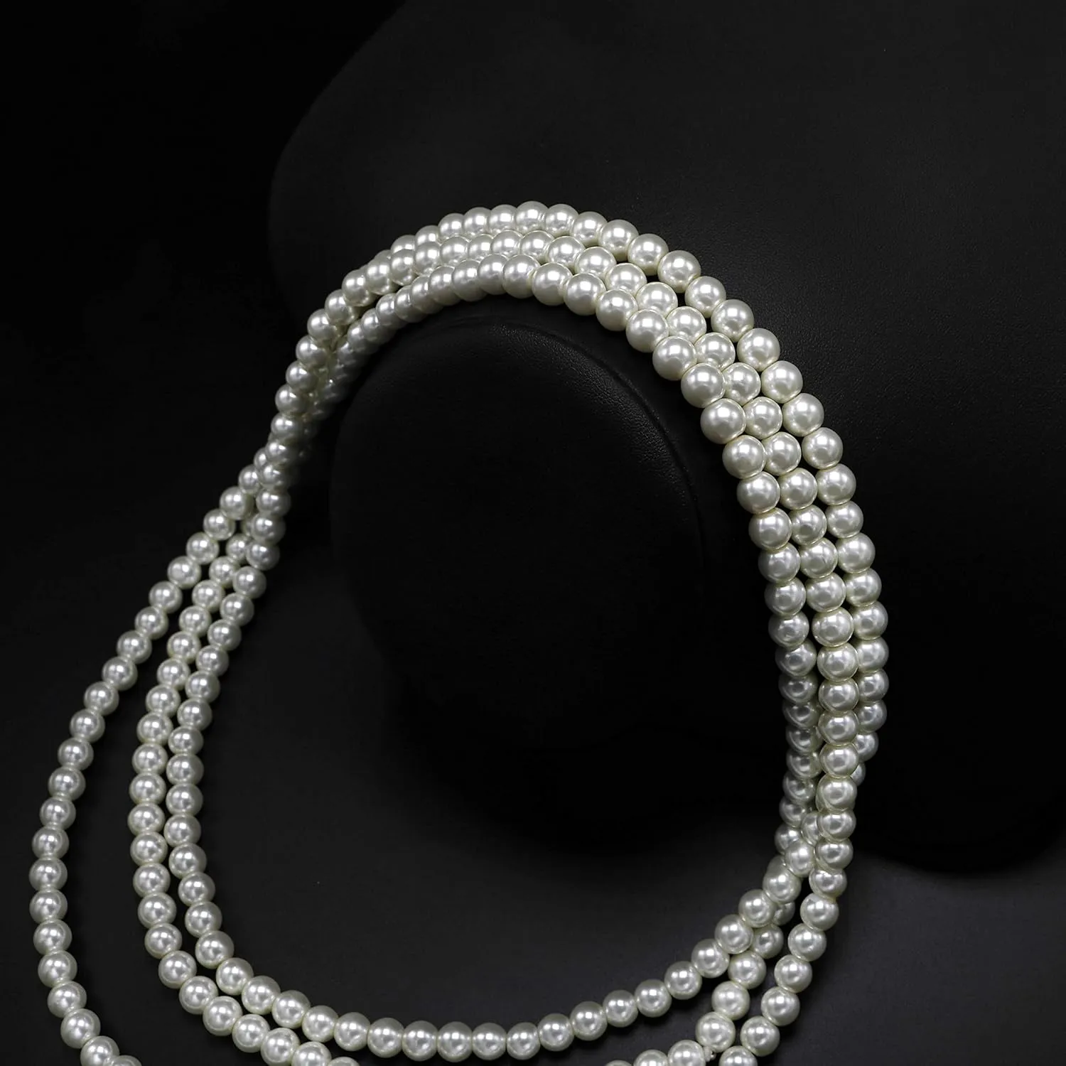 Long Pearl Necklaces for Women Cream White Faux Pearl Strand Layered Necklace Costume Jewelry