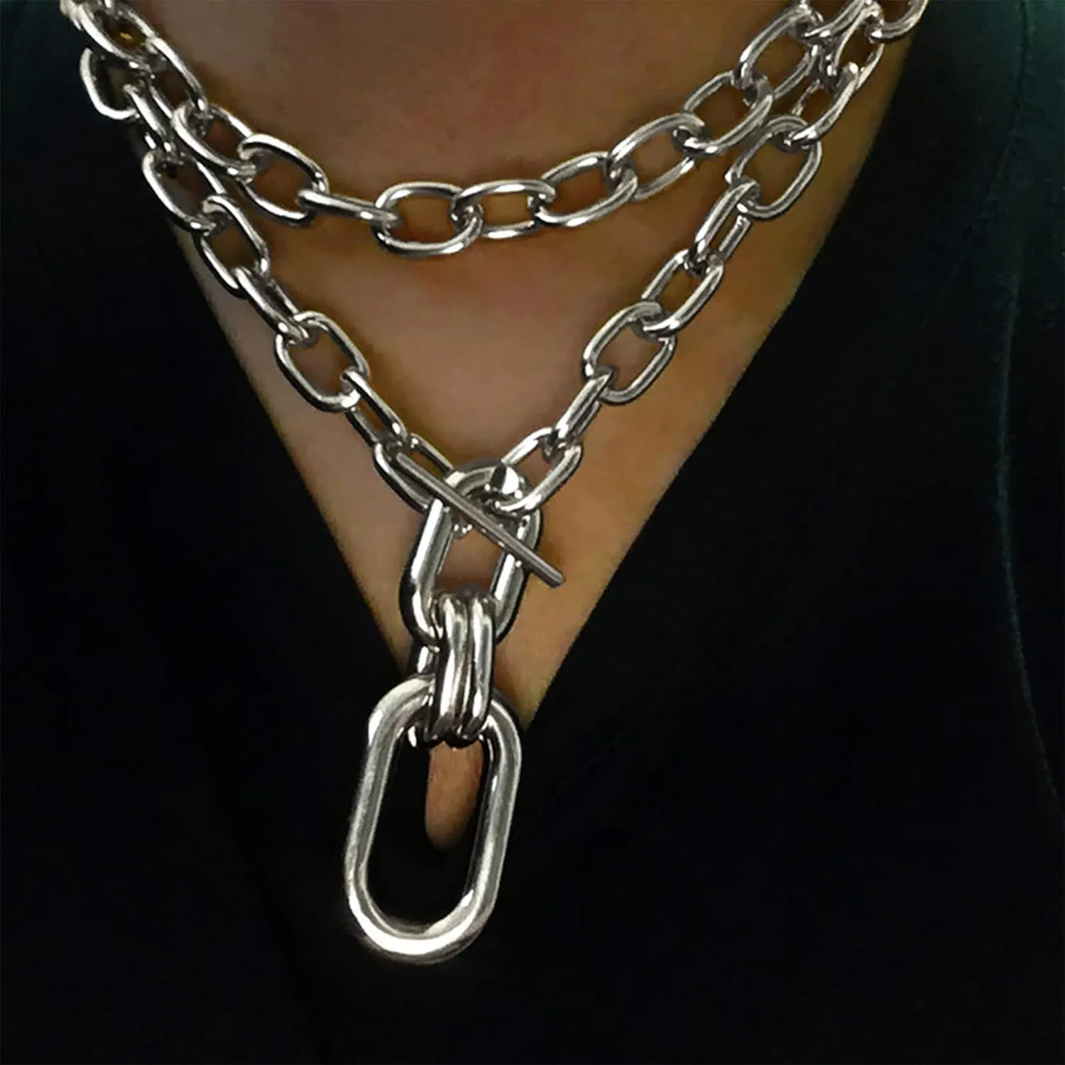 Long tiantian Chunky Gold Necklace Statement Necklace for Women's Jewelry Gold Chain Layered Toggle Clasp Necklaces Gifts